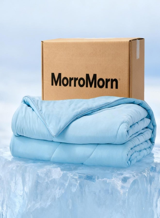 MorroMorn لحاف مورومورن المبرد، مقاس كينج، بطانيات تبريد لمن يعانون من الحرارة الزائدة والتعرق الليلي، مفروشات مناسبة لجميع الفصول، خفيف الوزن، مصنوع من الحرير الناعم، 104 × 90 بوصة، أزرق ثلجي - Image 1