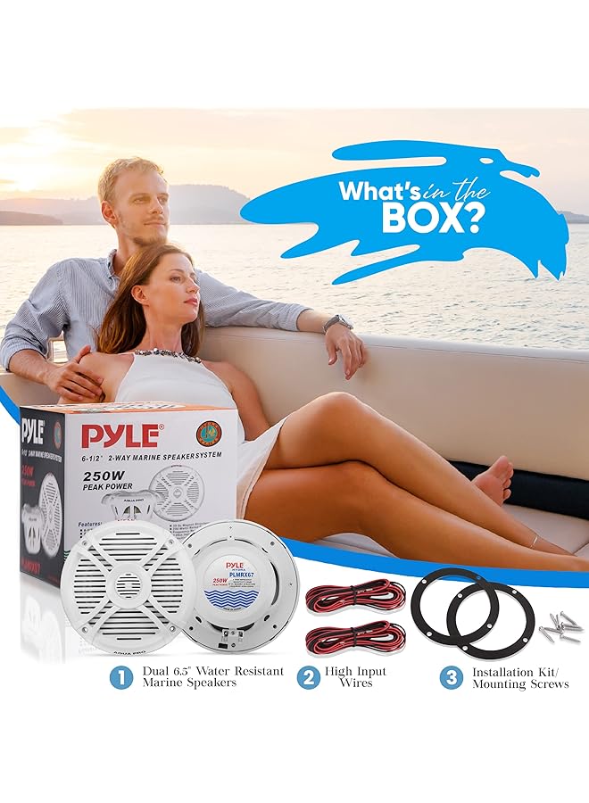 Pyle 250 Watt Marine Speaker System - Water Resistant Dual 2 Way 6.5 Inch Outdoor Stereo Audio Sound Speakers W/ 65Hz-20Khz Frequency Response, Heavy Duty 35Oz Magnet Structure - Plmrx67 (White, Pair) - Image 3