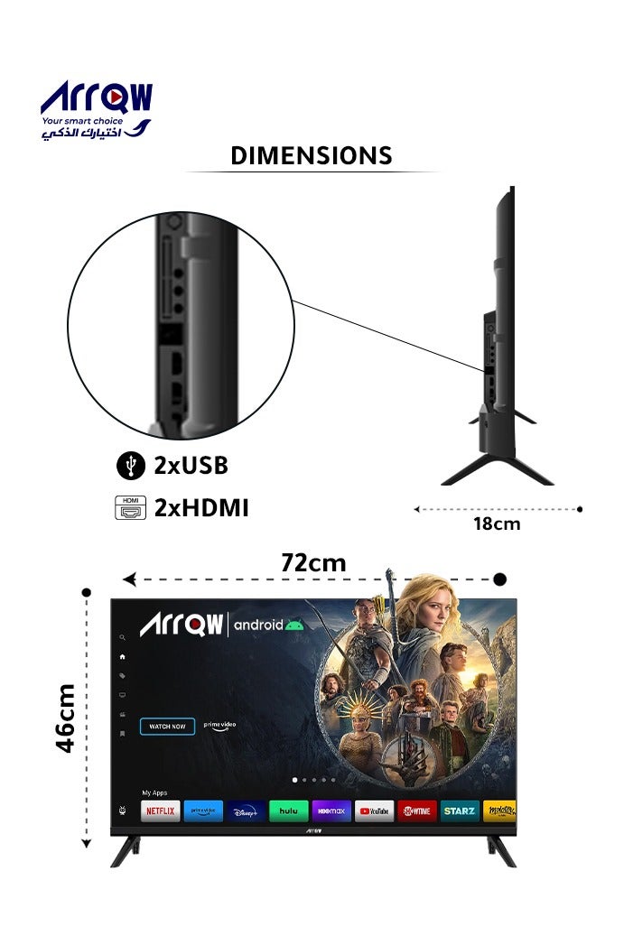 Arrow 32" LED TV, Slim LED TV with WALL STAND and Remote Control, RO-32LP | HDMI & USB Ports ,Multi-language support. - Image 1