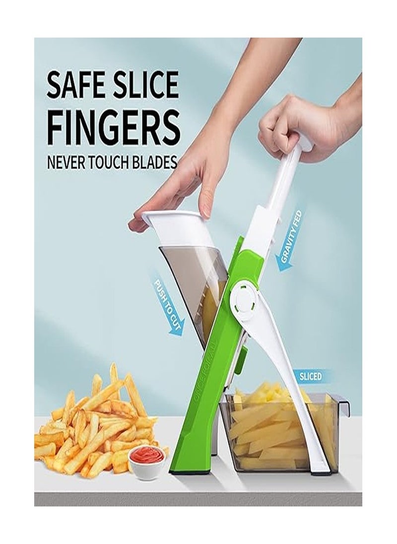 Generic Safe Mandoline Slicer, Vegetable Chopper, 5 in 1 Veggie Julienne, Dicer, Fry Cutter, Kitchen Chopping Artefacts, Upright Chopper for Fruit Vegetables (Green)  - Image 5