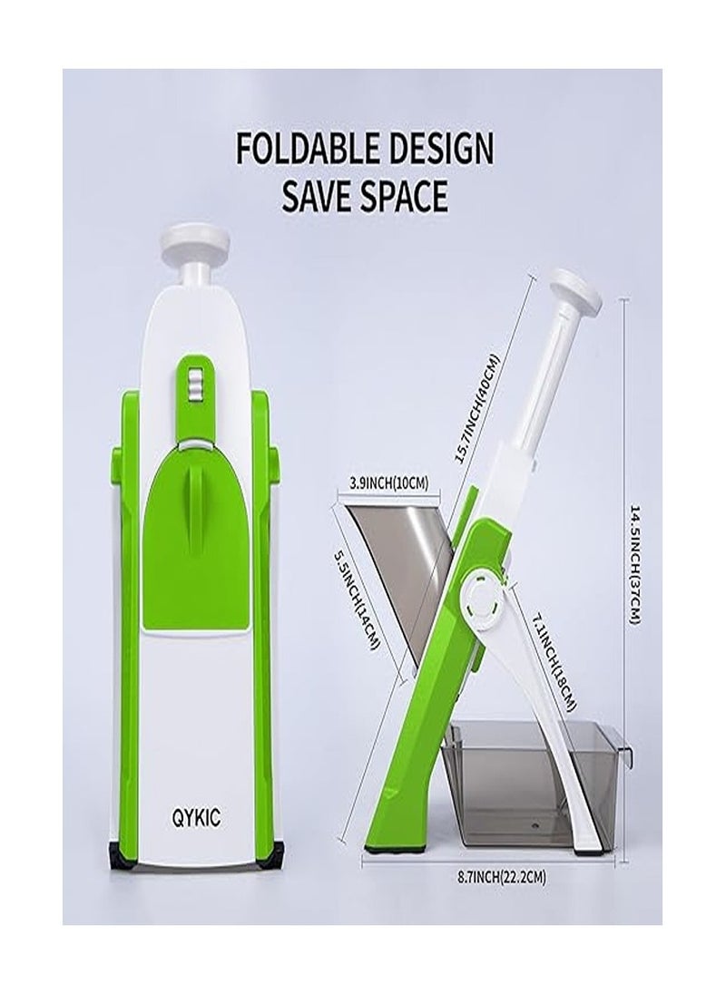 Generic Safe Mandoline Slicer, Vegetable Chopper, 5 in 1 Veggie Julienne, Dicer, Fry Cutter, Kitchen Chopping Artefacts, Upright Chopper for Fruit Vegetables (Green)  - Image 2