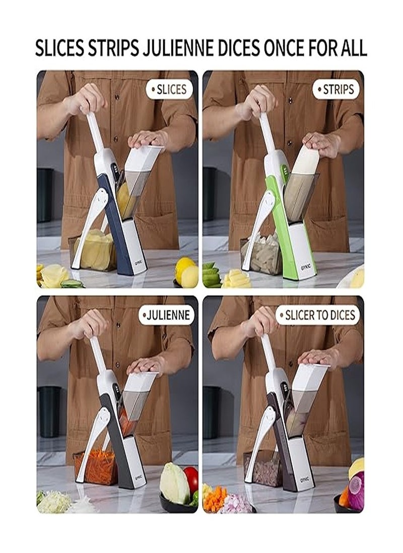 Generic Safe Mandoline Slicer, Vegetable Chopper, 5 in 1 Veggie Julienne, Dicer, Fry Cutter, Kitchen Chopping Artefacts, Upright Chopper for Fruit Vegetables (Green)  - Image 3