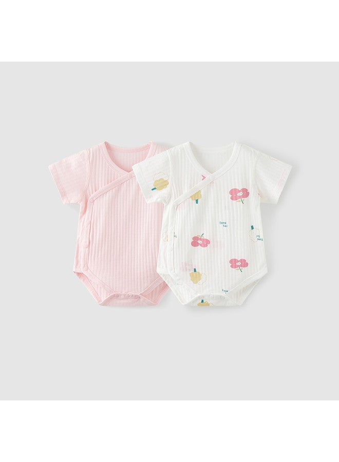 Tongtai Baby Bodysuits Summer Pure Cotton Newborn Rompers Baby Short Sleeve Onesies Triangle Crawling Suits 2-pack - Image 2