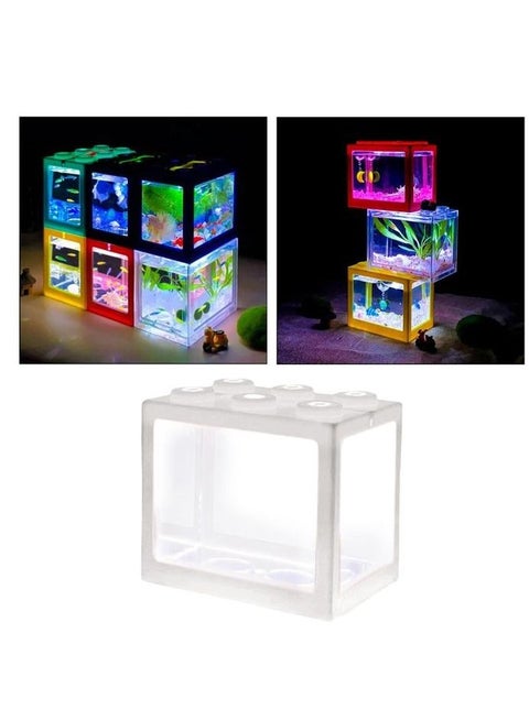 مكعبات بناء حوض سمك صغير لتزيين سطح المكتب لحوض السمك باللون الأبيض