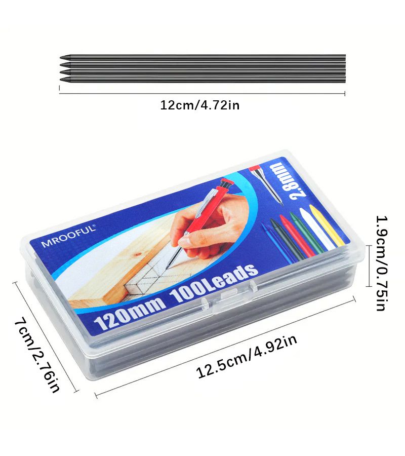 Carpenter Pencil Set 2 8 mm Solid Color Mechanical Drafting Pencils Built In Sharpener Anti Roll Clip High Capacity Leads Less Likely to Break Marking Pens Black 3 24 Lead Wires - Image 4