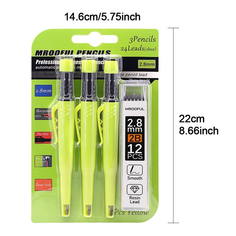 Carpenter Pencil Set 2 8 mm Solid Color Mechanical Drafting Pencils Built In Sharpener Anti Roll Clip High Capacity Leads Less Likely to Break Marking Pens Black 3 24 Lead Wires - Image 3