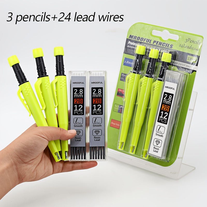 Carpenter Pencil Set 2 8 mm Solid Color Mechanical Drafting Pencils Built In Sharpener Anti Roll Clip High Capacity Leads Less Likely to Break Marking Pens Black 3 24 Lead Wires - Image 5