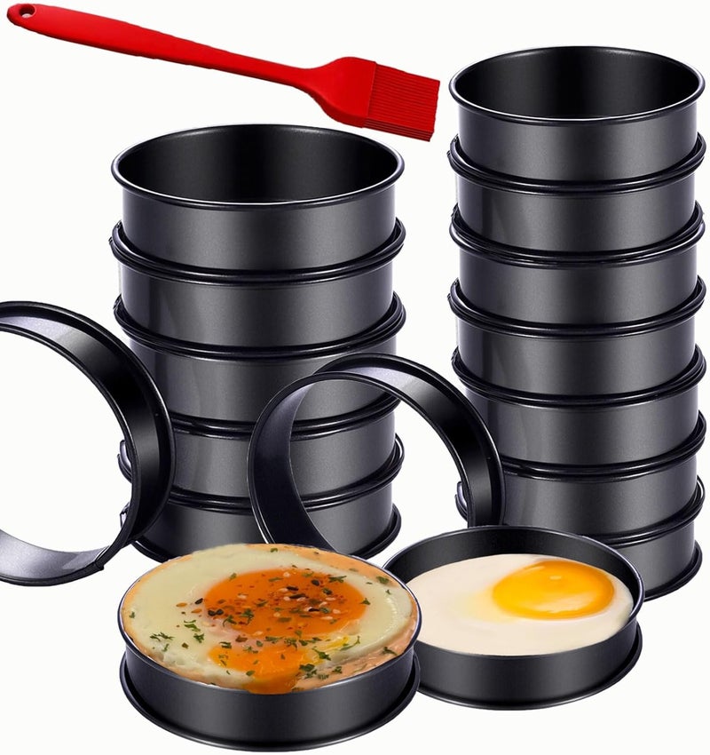 DATANYA 16Packs English Muffin Rings Crumpet Rings NONSTICK -3.15 Inch & 4 Inch Stainless Steel Double Rolled Tart Rings Round Black Metal Baking Cooking Pastry Ring Molds for cookies, pancakes, crumpets - Image 1