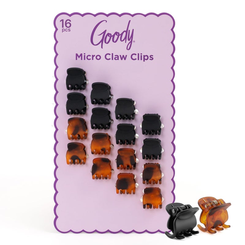 Goody SlideProof Mini Claw Clips, Stylish, Secure Grip Small Hair Clips, Styling Accessories for All Occasions, Ideal for Fine Hair Types, Gifts for Women & Girls, Black and Tortoiseshell, 16 Ct - Image 1