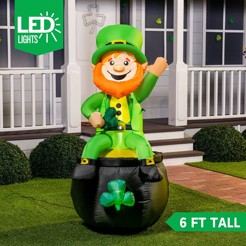 Joiedomi 6FT St Patrick Sitting Leprechaun Inflatable for Yard Garden Decorations, Indoor and Outdoor Theme Party Decor, Yard, Garden, Lawn Decor with LED Light Build-in - Image 4