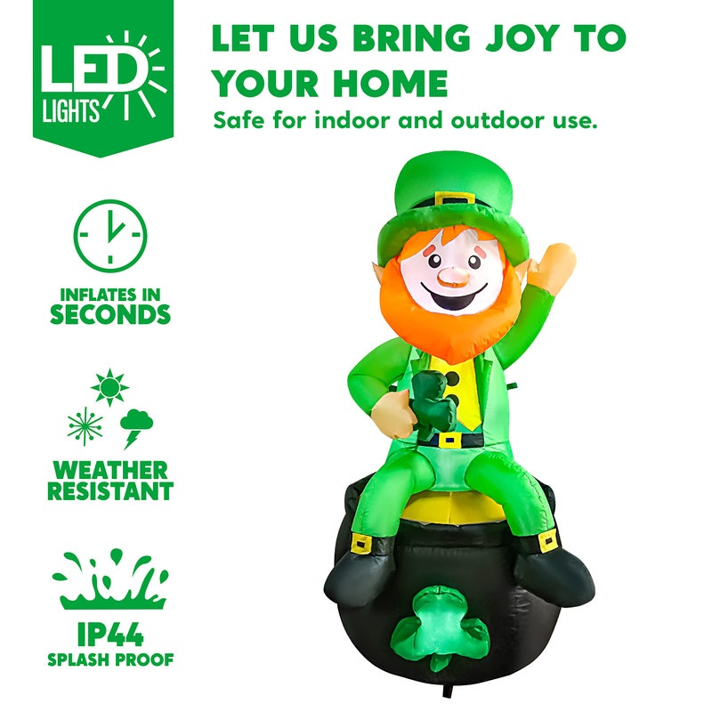 Joiedomi 6FT St Patrick Sitting Leprechaun Inflatable for Yard Garden Decorations, Indoor and Outdoor Theme Party Decor, Yard, Garden, Lawn Decor with LED Light Build-in - Image 3