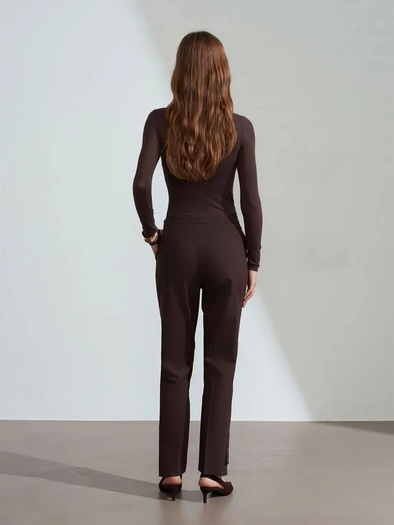 ديلفين Dilvin Women's Mid-Waist Straight Crepe Trousers