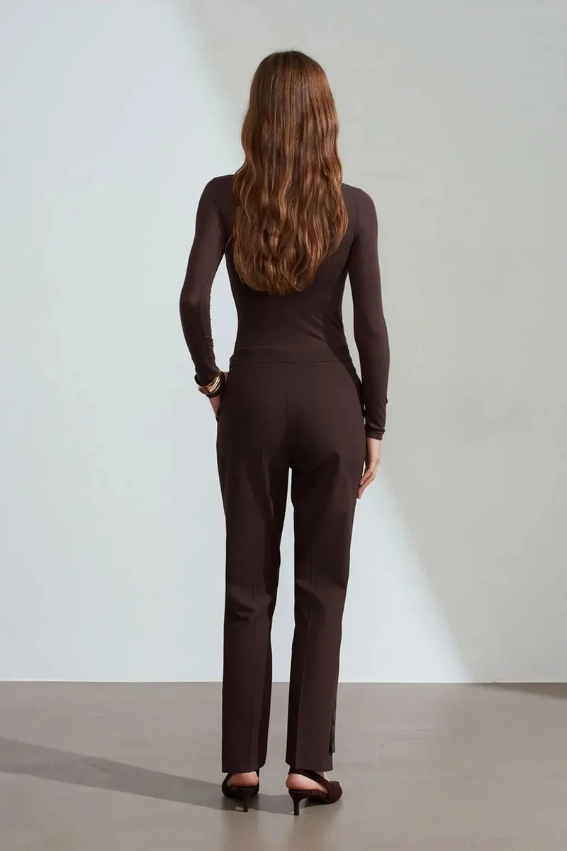 ديلفين DILVIN Women's Mid-Waist Straight Crepe Trousers