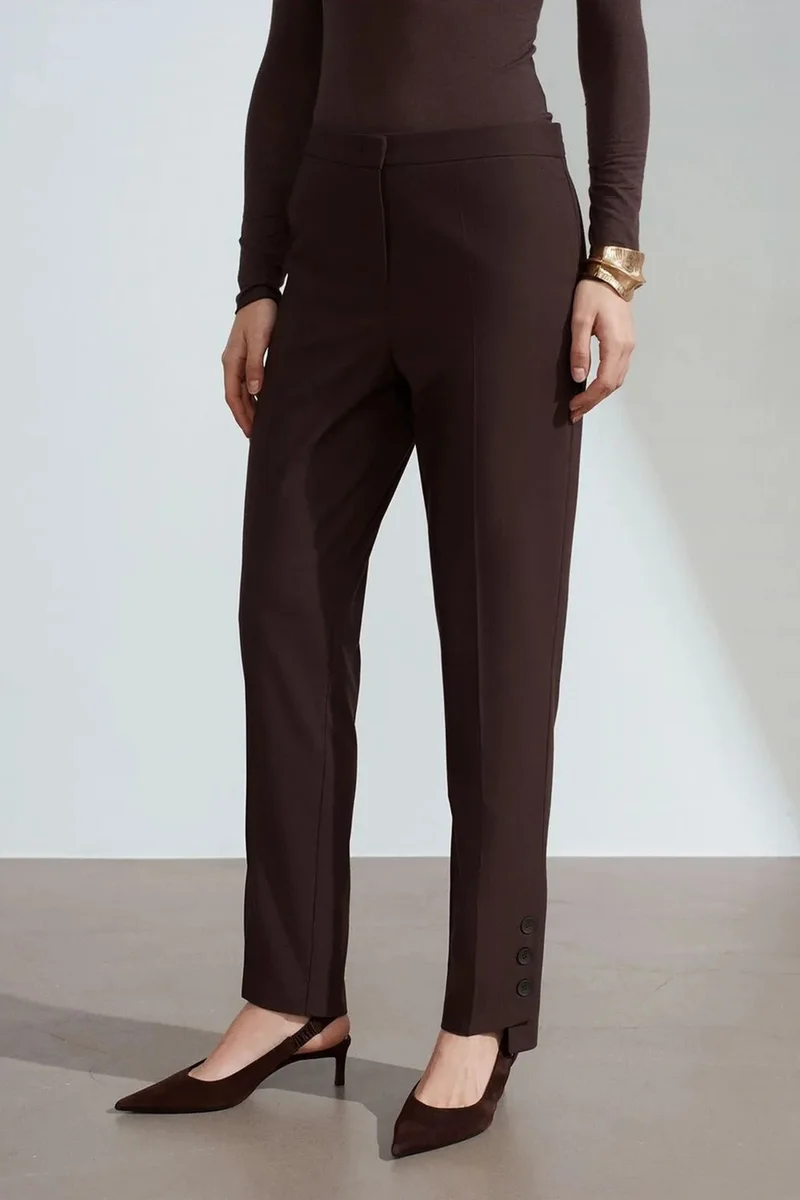 Dilvin Dark Mocha Brown DILVIN Women's Mid-Waist Straight Crepe Trousers for Women | Best Price UAE