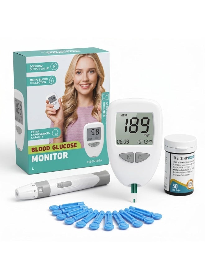 Kimaya Blood Glucose Monitor Kit with 50 Test Strips & Lancets | Diabetes Sugar Testing Machine | Fast & Accurate Digital Glucometer for Home Use - Image 1