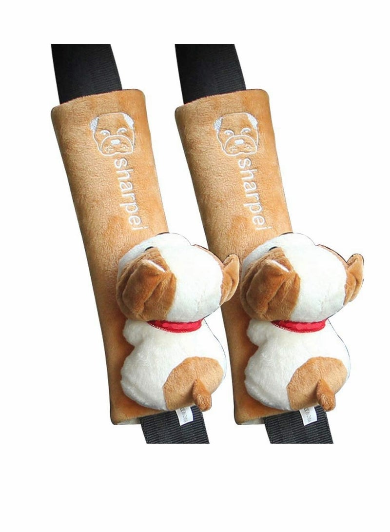 Excefore 2 Pack Car Seat Belt Strap Adjuster for Kids with Plush Dog Kids Car Seat Belt Cover Soft Velour Pup Styling Seatbelt Shoulder Pad for Comfortable Driving - Image 1