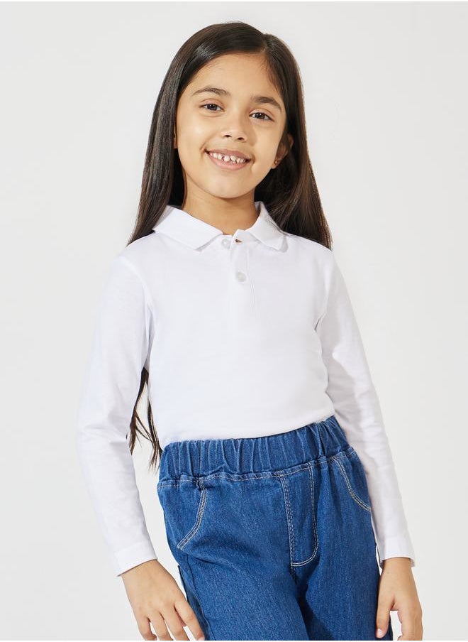 Styli Solid Polo T-Shirt with Full Sleeves  - Image 5