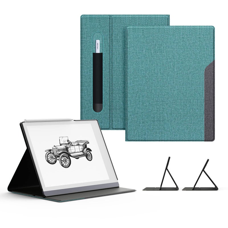 Ayotu Case for Remarkable 2 Paper Tablet 10.3" 2020 Released, Fabric Folio Cover with Pen Pocket, Stable Stand Design, Gray & Green (Exclusive Templates Provided) - Image 1