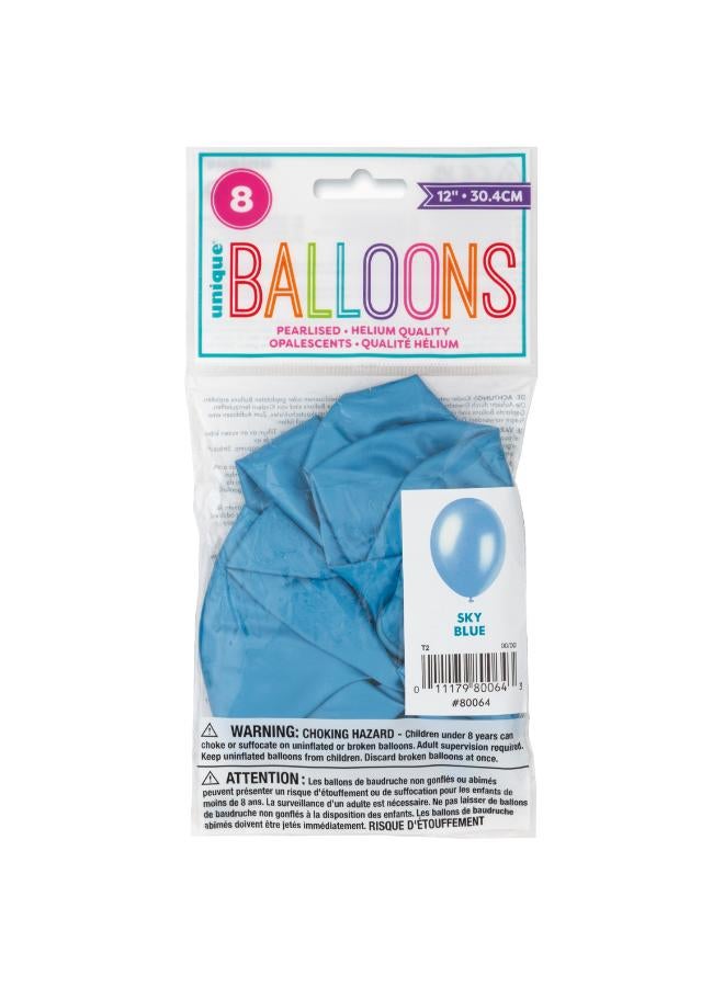 Unique 12'' Pack Of 8 Pearl Sky Blue Balloon - Image 3