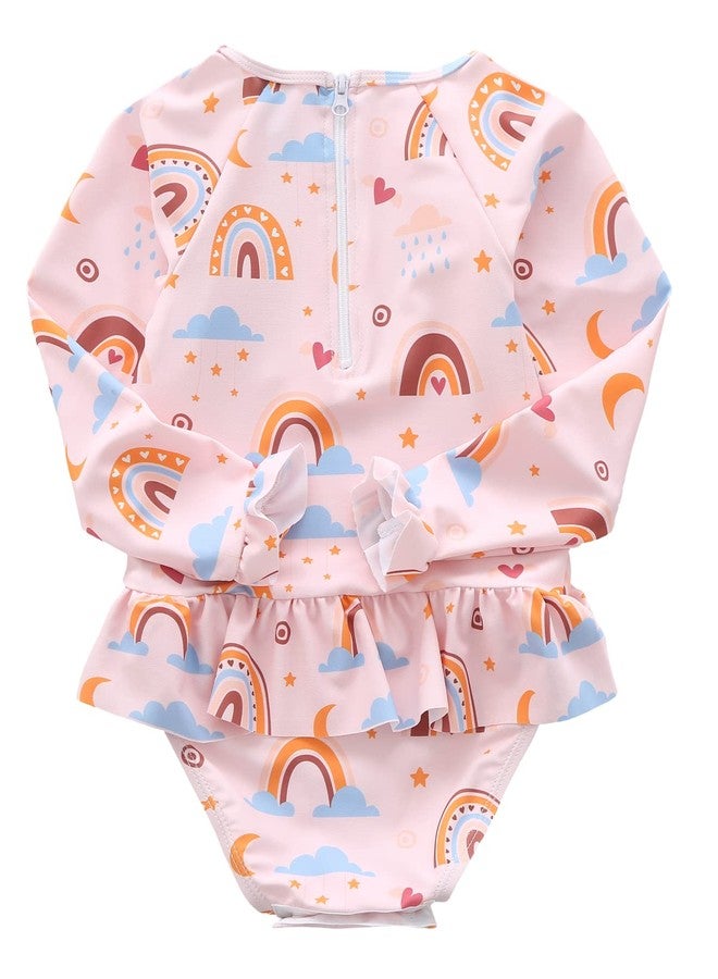 Aisyee Toddler Girls One Piece Swimsuits Long Sleeve Rash Guard Swimshirts Pink Rainbow 4T - Image 2