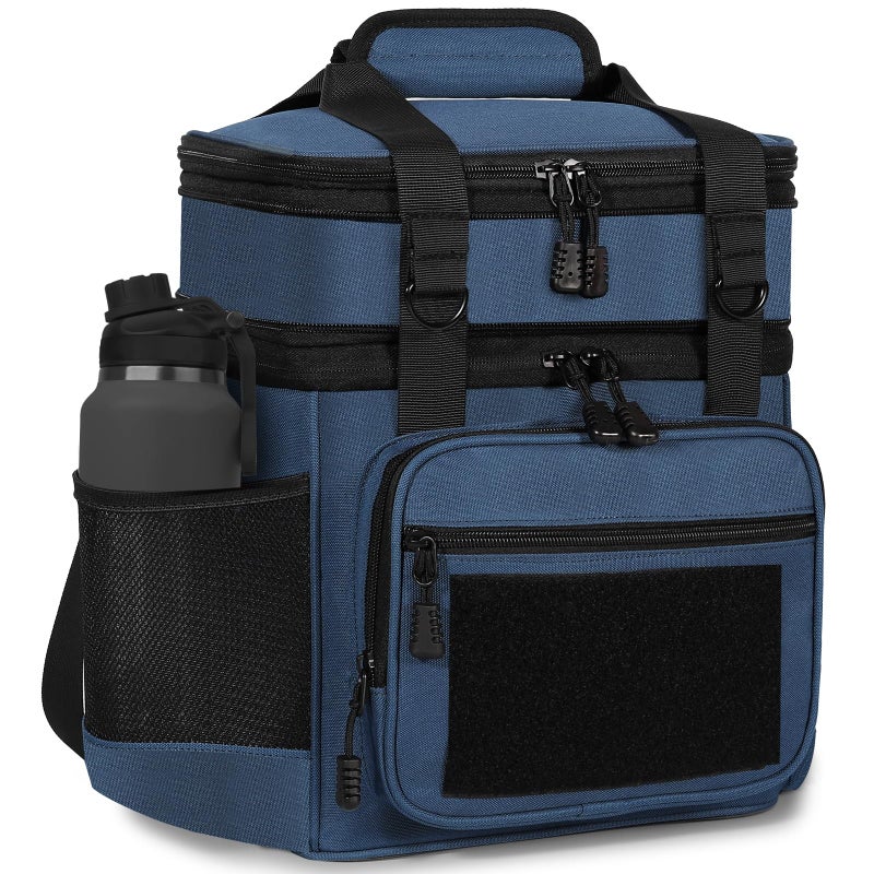 GLENKEY Double Deck Insulated Lunch Box Expandable Large Lunch Bag Leakproof Cooler Bag Lunch Pail for Men Women Adults Work Shifts Travel Daytrip16LBlue