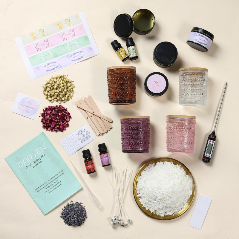 DARJEN Candle Making Kits for Adults- Candle Making Supplies with 4 Candle Jars(Clear, Pink, Purple, Amber), Candle Tins, Soy Wax, Scents, Dried Flower & More, DIY Starter Candle Making Kit Home Decor - Image 3