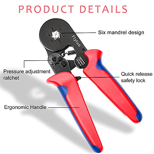 Flytuo Hexagonal Crimping Tool, AWG23-10 HSC8 6-6 Self-adjusting Ratchet Wire Ferrule Crimper Plier for Wire Terminals Cables End-sleeves - Image 3