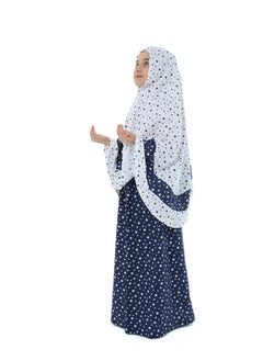 Elanesa  White Prayer Set for Little Girls with a Star-Patterned Hijab and a Navy Blue Skirt  - Image 2