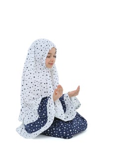 Elanesa  White Prayer Set for Little Girls with a Star-Patterned Hijab and a Navy Blue Skirt  - Image 4