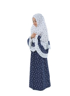 Elanesa  White Prayer Set for Little Girls with a Star-Patterned Hijab and a Navy Blue Skirt  - Image 3