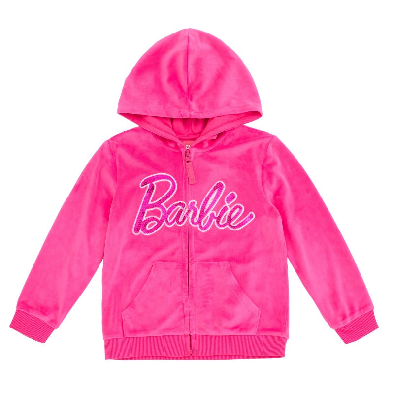 Barbie Little Girls Velour Zip Up Hoodie Pants Outfit Set Pink 6 - Image 4