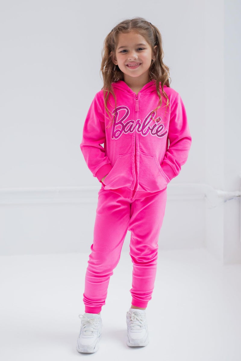 Barbie Little Girls Velour Zip Up Hoodie Pants Outfit Set Pink 6 - Image 2