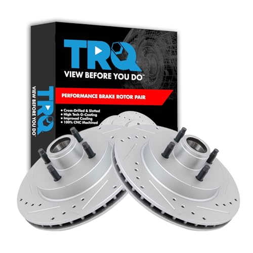 TRQ Front Performance Brake Rotors Set Vented Premium G-Coated Cross Drilled & Slotted Compatible with 1987-1993 Ford Mustang - Image 2