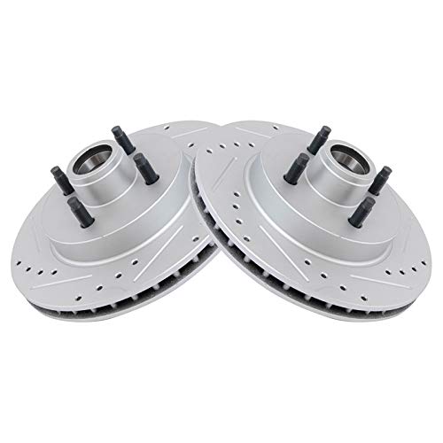 TRQ Front Performance Brake Rotors Set Vented Premium G-Coated Cross Drilled & Slotted Compatible with 1987-1993 Ford Mustang - Image 1