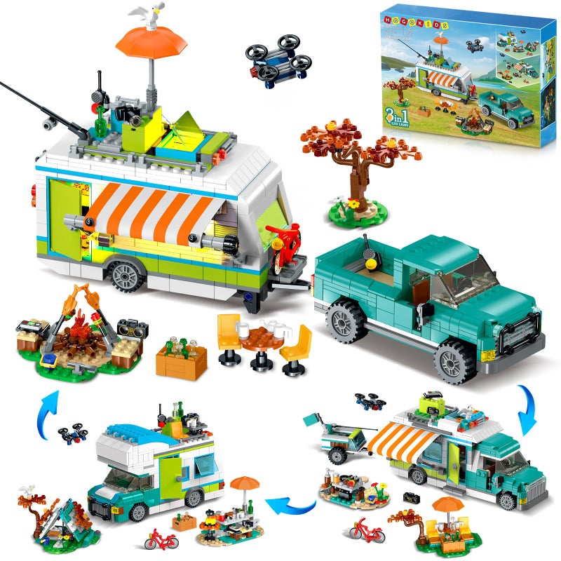HOGOKIDS City Camper Van Building Set with LED Light 3IN1 Holiday RV Camping Building Toy for Kids 879PCS with Tent BBQ Grill Vehicles Friends Creative Adventure Gift for Boys Girls 612 Years Old - Image 2