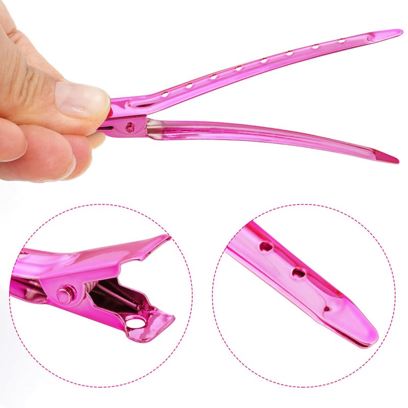 Bantoye 24 Packs Duck Bill Clips, Bantoye 3.35 Inches Rustproof Metal Alligator Curl Clips with Holes for Hair Styling, Hair Coloring, Bright Pink - Image 3