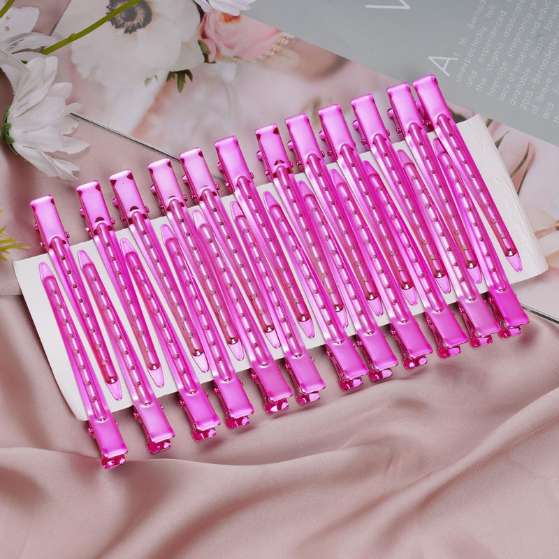 Bantoye 24 Packs Duck Bill Clips, Bantoye 3.35 Inches Rustproof Metal Alligator Curl Clips with Holes for Hair Styling, Hair Coloring, Bright Pink - Image 4