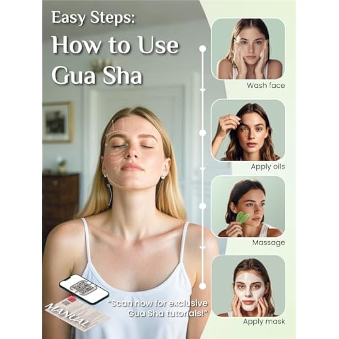 Rena Chris Gua Sha Facial Tools, Xiuyan Jade Stone Guasha Tool for Face Massage, Manual Facial Massager Tool for Jawline Sculpting and Puffiness Reduction with Silicone Case (Green) - Image 5