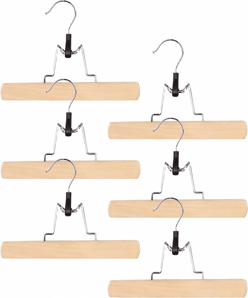 Richards Wooden Pants Hangers - Wood Skirt Hangers - 6 Pack - for Men Shorts and Pants and Women Dress Clothes - Non Slip Slim Closet Space Saving - Image 1