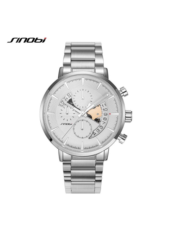 Sinobi Men's Multifunctional Large Dial Calendar Quartz Watch (Silver) is the perfect choice for both business and casual wear. - Image 1