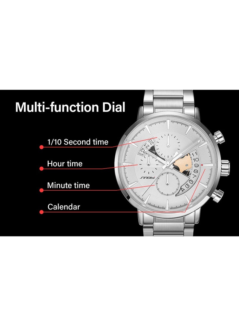 Sinobi Men's Multifunctional Large Dial Calendar Quartz Watch (Silver) is the perfect choice for both business and casual wear. - Image 4