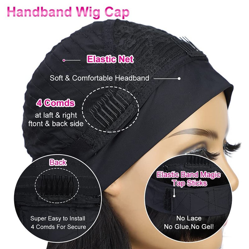 AISI Headband Wigs Human Hair Bob Headband Wigs for Black Women Easy Put On and Go Glueless Wig Short Straight Wigs Machine Made 150% Density No Lace Wig Natural Color(10 Inch) - Image 3