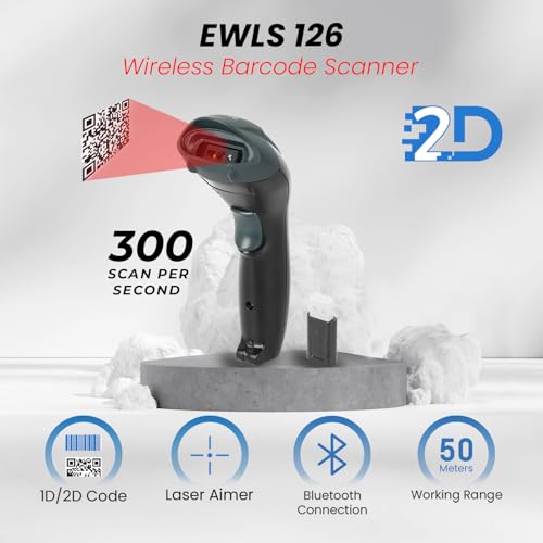 EVM EWLS-126 2D Wireless Barcode & QR Code Scanner – 12hr Battery, 50M Range, 300 Scans/Sec | POS/Inventory/Retail | 2 Year Warranty - Image 2