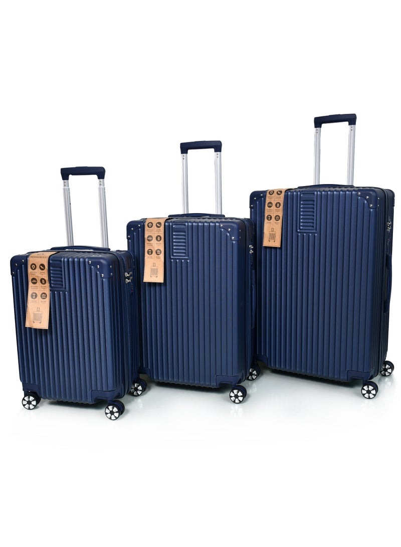 MORANO 3-Piece Unisex Morano Travel Luggage Trolley Set ay Blue Size 28''-24''-20'' Inches. - Image 1