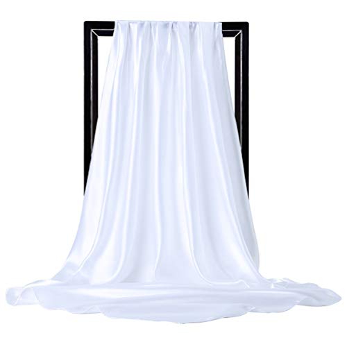 ASUITOFK 35" Womens Large Satin Square Scarf Silk Feeling Hair Wrapping Gift Headscarf Scarves White - Image 2