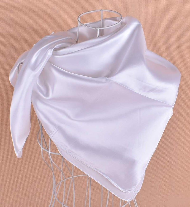 ASUITOFK 35" Womens Large Satin Square Scarf Silk Feeling Hair Wrapping Gift Headscarf Scarves White - Image 4