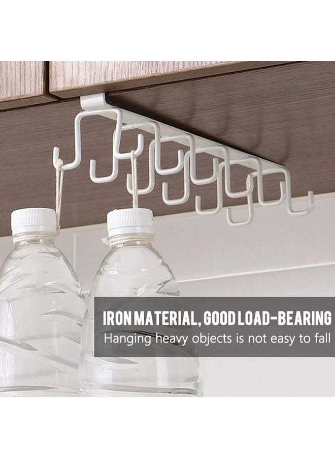 1pc White Wall Mounted Rack 12 Hooks Punch Free Cabinet Cup Holder For Kitchen Storage - Image 1