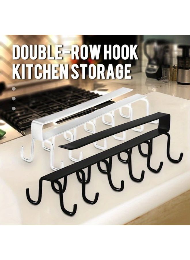 1pc White Wall Mounted Rack 12 Hooks Punch Free Cabinet Cup Holder For Kitchen Storage - Image 5