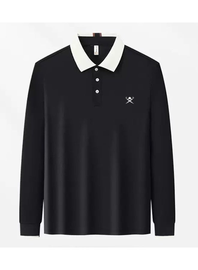 HACKETT LONDON Contrasting Lapel Long Sleeve Polo Shirt Men and Women Spring and Autumn Cotton Casual Bottom Shirt - Image 3