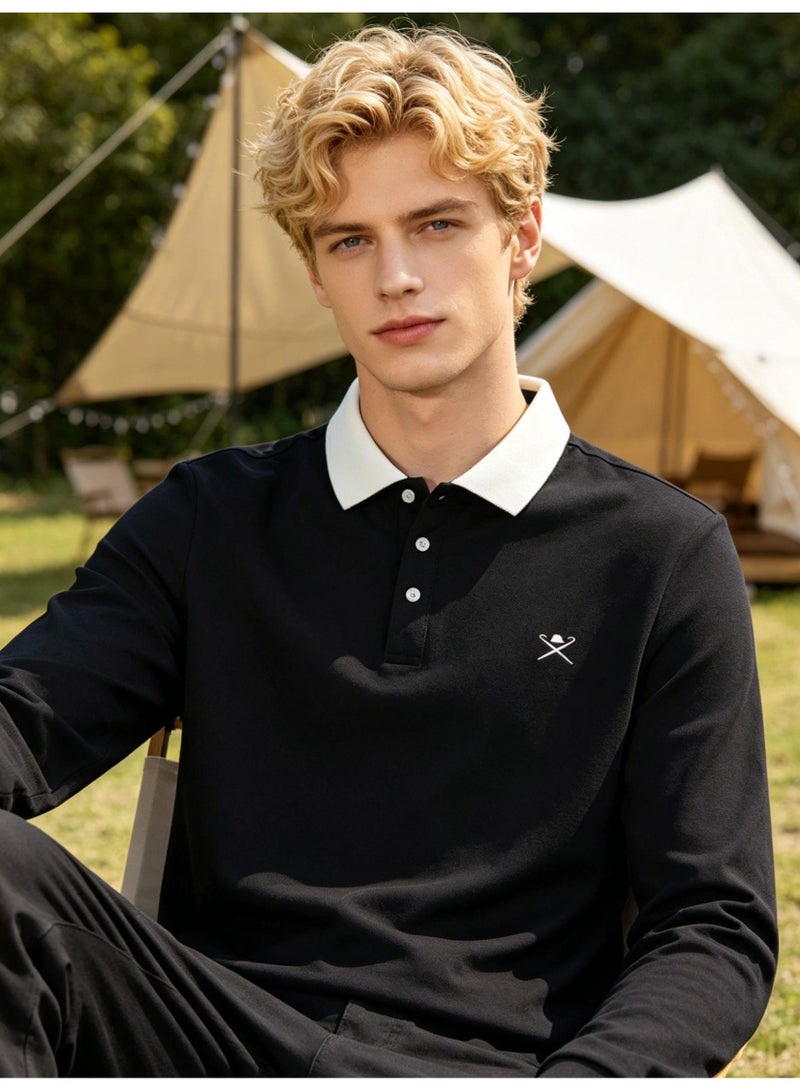 HACKETT LONDON Contrasting Lapel Long Sleeve Polo Shirt Men and Women Spring and Autumn Cotton Casual Bottom Shirt - Image 1